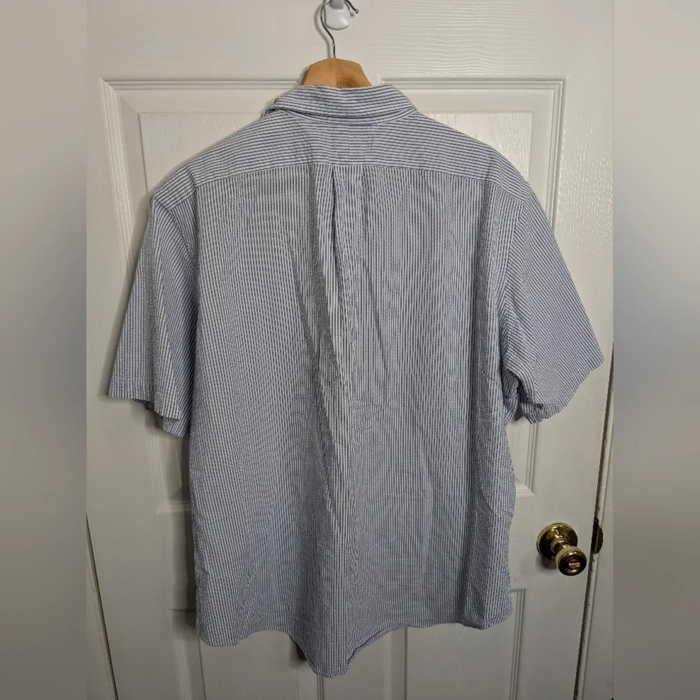 Polo Ralph Lauren Shirt Mens XL Seersucker Blue White Classic Fit PINK Pony